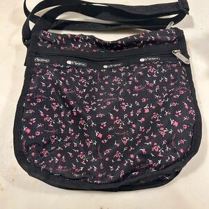 LeSportsac Black and Pink Floral Crossbody Bag